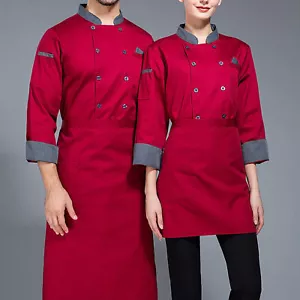 Unisex Long Sleeve Chef Coat Jacket Men Women Kitchen Workwear Cooking Uniform - Picture 1 of 18