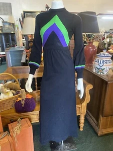 Vintage 1970s MOD sweater dress black, Purple, Green Size 5  - Picture 1 of 8