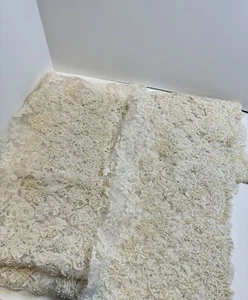 Champagne Bridal Hand Beaded Lace Fabric, Pearls and Shine Sequin Floral Flowers - Picture 1 of 6