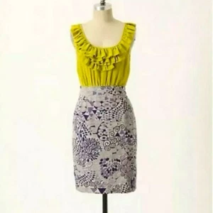 2 Anthropologie Maeve seta giallo volant stampa viola "Seaside Fields Dress" - Foto 1 di 10
