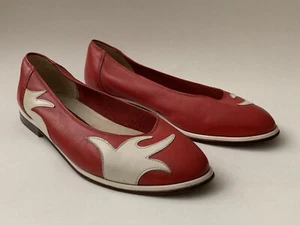 NAGO Red Leather White Leather Flame Ballet Flats Shoes Leather Soles UK 3.5 - Picture 1 of 12