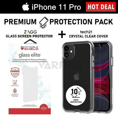 Zagg Glass Screen Protector + Tech21 Clear Case Cover for Apple iPhone 11 Pro - Image 1 of 4
