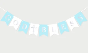 Blue God Bless Banner for Boys Baptism Decorations, First Communion Decorations, - Picture 1 of 6
