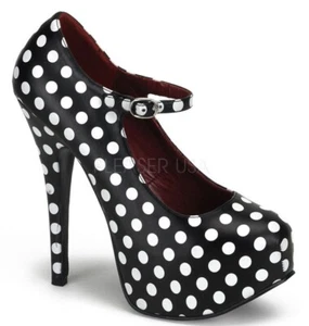 Bordello Pleaser Mary Jane Stilettos Polka Dots - Picture 1 of 14