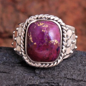 Purple Copper Turquoise Gemstone Fine HANDMADE Jewelry Silver Ring Size 7.5 - Picture 1 of 2