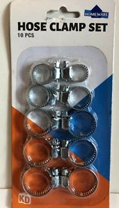 METAL HOSE CLAMP SET, 10PCS, 5 SIZES, 8 MM - 27 MM VARIATIONS, UNIVERSAL USE - Picture 1 of 4