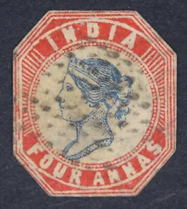 INDIA SG22 QV 1854 4A Deep Blue & Red, Head Die III, Frame Die II, Used - Note - Picture 1 of 2