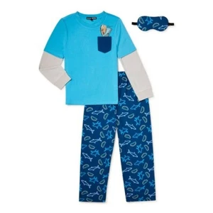 Social Edition Boys 2 Piece Illusion Layered Long Sleeve Top and Long Pants PJ - Picture 1 of 3