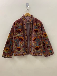 Giacca corta in velluto Suzani con ricamo chic | cappotto indiano fatto a mano | giacca Suzani - Foto 1 di 4