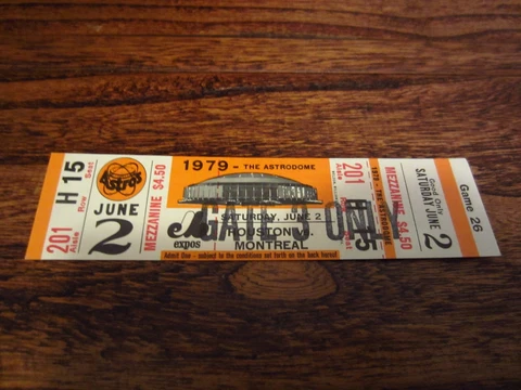 Astros vs Expos Full MINT Ticket 6/2/1979 Astrodome Dawson Tony Perez Cedeno Cover