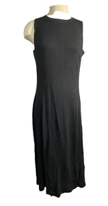 Uniqlo Dress womens Large Bodycon Ribbed Knit Black Midi - Picture 1 of 15