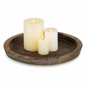 Rustic Wooden Tray Candle Holder, Small Decorative Plate Pillar Candle Tray Wood