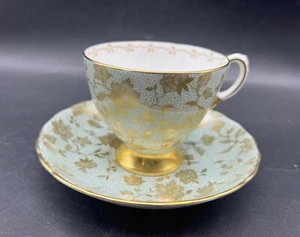 Vintage TUSCAN England Bone China Blue Golden Blossom Set Footed Cup & Saucer - Picture 1 of 12