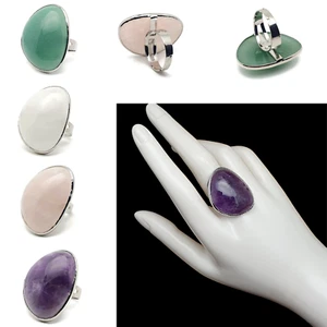 Ring Large Gemstone Asymmetrical Crystal Boho Chakra Silver Plated Adjustable - Picture 1 of 72