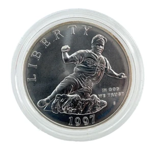 1997-S Jackie Robinson GEM BU/UNC Commemorative Silver Dollar $1 in Capsule - Picture 1 of 6