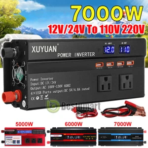 7000W Pure Sine Wave Power Inverter DC 12V 24V To AC 110V 220V Voltage Converter - Picture 1 of 126