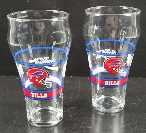 2 Buffalo Bills NFL Coca Cola Tumblers Glasses Set Vintage Clear Drink Football Cover