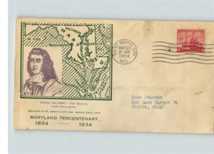 MARYLAND TRICENTENARIO DEL ESTADO, 1934, foto de CECIL CALVERT # 736 FDC - Imagen 1 de 1