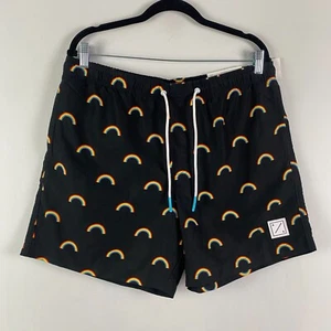 American Eagle Black Rainbow Swim Trunks Mens Large 6" Inseam - Picture 1 of 11