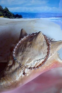 .925 Sterling Silver Bead & Pink Crystal Pearl Ankle Bracelet 9 to 11 inches - Picture 1 of 12
