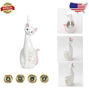 Cute Cat Bathroom Accessory: Pottery Toilet Brush Stand - Pink, Irregular Shape - Picture 1 of 9