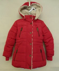 Diesel Girl’s Crimson Color Bubble Parka Jacket Hooded with Sherpa Lined Size 4 - Picture 1 of 11