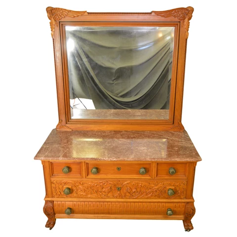 Antique Marble Top Dresser, Carved Mahogany Dresser with Angel Faces #21035 Cover