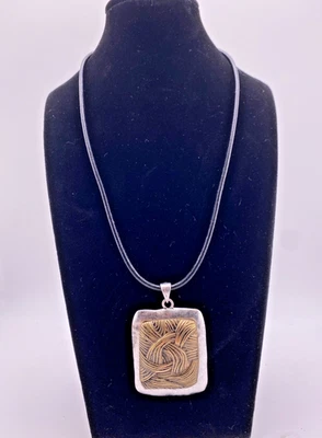 Silver / Gold Textured Twist Pendant on 21" Leather Chain - Image 1 of 3