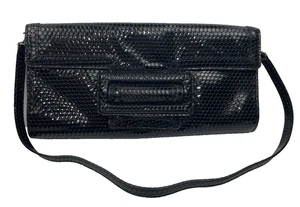 Sondra Roberts Black Sequined Pattern Clutch Evening Bag with Strap Purse - Picture 1 of 5