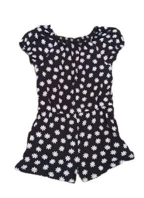 Girls Sz  10/12 Old Navy Black & Daisy Romper Easy Off & On Elastic Neck & Waist - Image 1 of 4