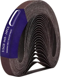 24 Pcs 1/2 x 18 Inch Assorted Aluminum Oxide Sanding 0.5x18(24pcs), Brown - Picture 1 of 6