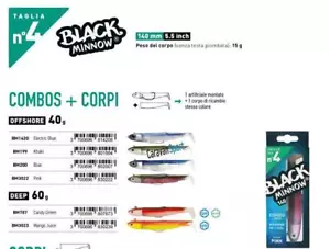 FIIISH BLACK MINNOW COMBO 140 N 4 SILICONE ARTIFICIALE 40 60 gr ESCA SPINNING - Foto 1 di 11