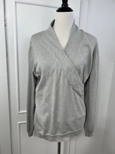 Lauren Ralph Lauren Woman’s Faux Wrap Sweater Sz XL Shimmery Gray Silver Silk - Picture 1 of 12