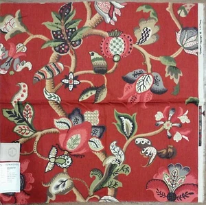 Schumacher Fabric Sample 25" Square Red Floral JH Thorpe - Picture 1 of 3