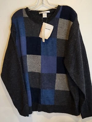 Perry Ellis Mens XL 100% Lambswool Colorblock Sweater Blue Gray Vintage New 90s  - Image 1 of 4