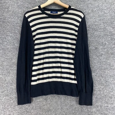 Chaps Sweater Pullover Women XL Black Striped Knit Linen Long Sleeve Crew Neck - Image 1 of 4