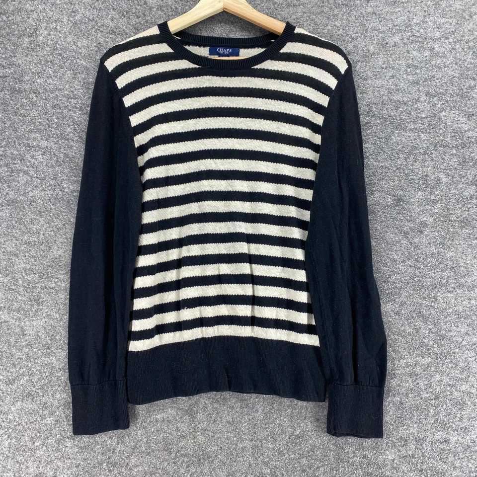 Suéter Pullover Chaps Mujer XL Negro Rayas Tejido Lino Manga Larga Cuello Redondo Foto 1 de 4