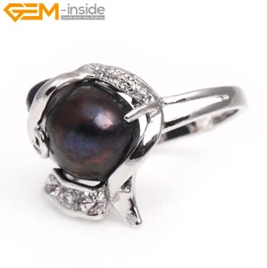 Women's White Gold Plated Ring Freshwater Pearl Jewelry Lady Heart Shape Gift - Picture 1 of 28