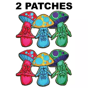 2 Magic Mushroom Patches Iron-on Embroidered See No Evil Hear No Evil Patch - Picture 1 of 2