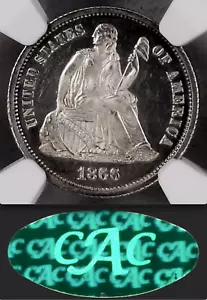 1866 NGC PR64 CAMEO CAC 8,000 Minted + 723 Proof = 3rd Lowest 10C ✅ Seated Dime - Picture 1 of 8