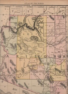 Mapa a color de doble cara de Arizona y Utah de la década de 1880 del Atlas del Mundo - Imagen 1 de 2