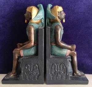 Egyptian Revival Seated Pharaoh Bookends Heavy Plaster - Picture 1 of 2