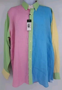 MINE London Milan New York Men's Size XL Pastel Multicolored Linen Button Shirt - Picture 1 of 15
