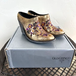 Old Gringo Womens Sora HH Floral Embroidered Heeled Slip On Mules Gold Size 8.5B - Picture 1 of 10