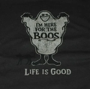 NWT Men's Life Is Good Here For The Boos Ghost Halloween Black LS Crusher Tee  - Picture 1 of 4