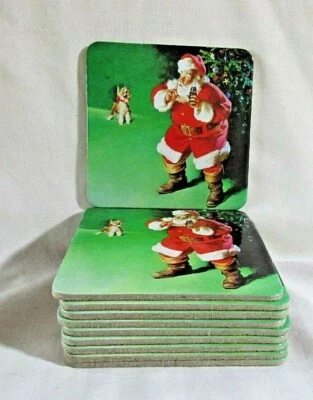 Lot of 10 Christmas Santa with Coke Cork Coasters for Drinks 3.5" X 3.5" Square - Image 1 of 3
