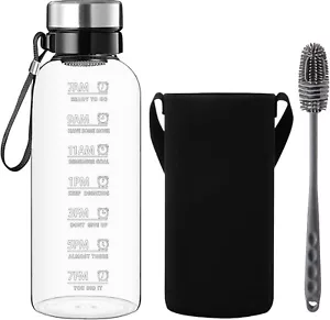 Glass Water Bottle 2 Litre - 2l Large 2000 ml, Filter Lid - Picture 1 of 6
