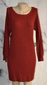 PRETTYGARDEN Brick Red Ribbed Sweater Dress Large Long Sleeves Viscose Blend - Picture 1 of 8
