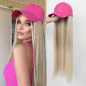 Women Baseball Hat With Long Synthetic Hair Straight Wig Naturally Connect US - Picture 1 of 12