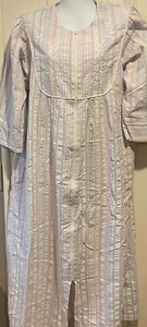 Miss Elaine Striped Cotton Blend Seersucker 3/4 Sleeve Zip Nightgown - Large - Picture 1 of 2
